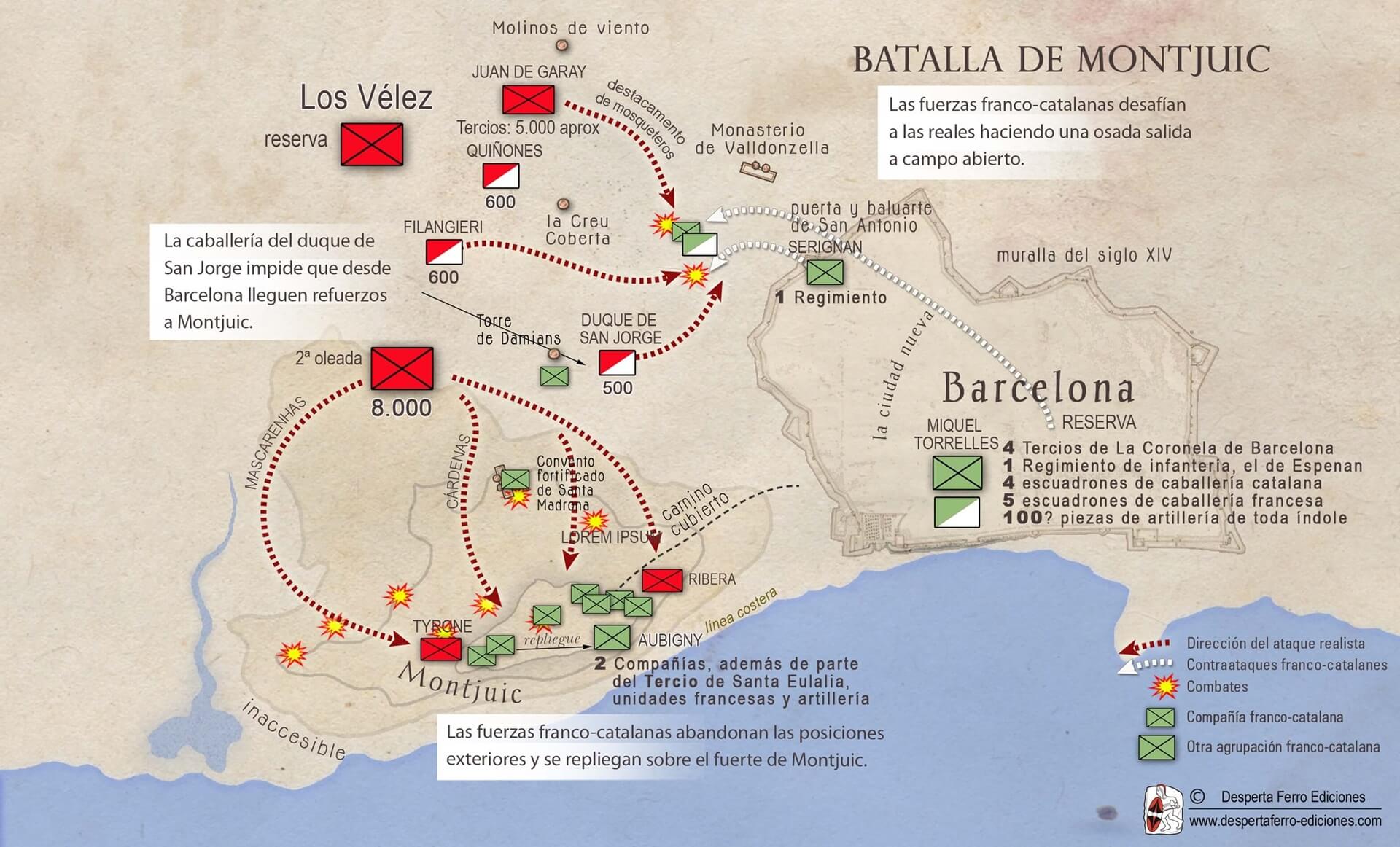 La batalla de Montjuic mapa