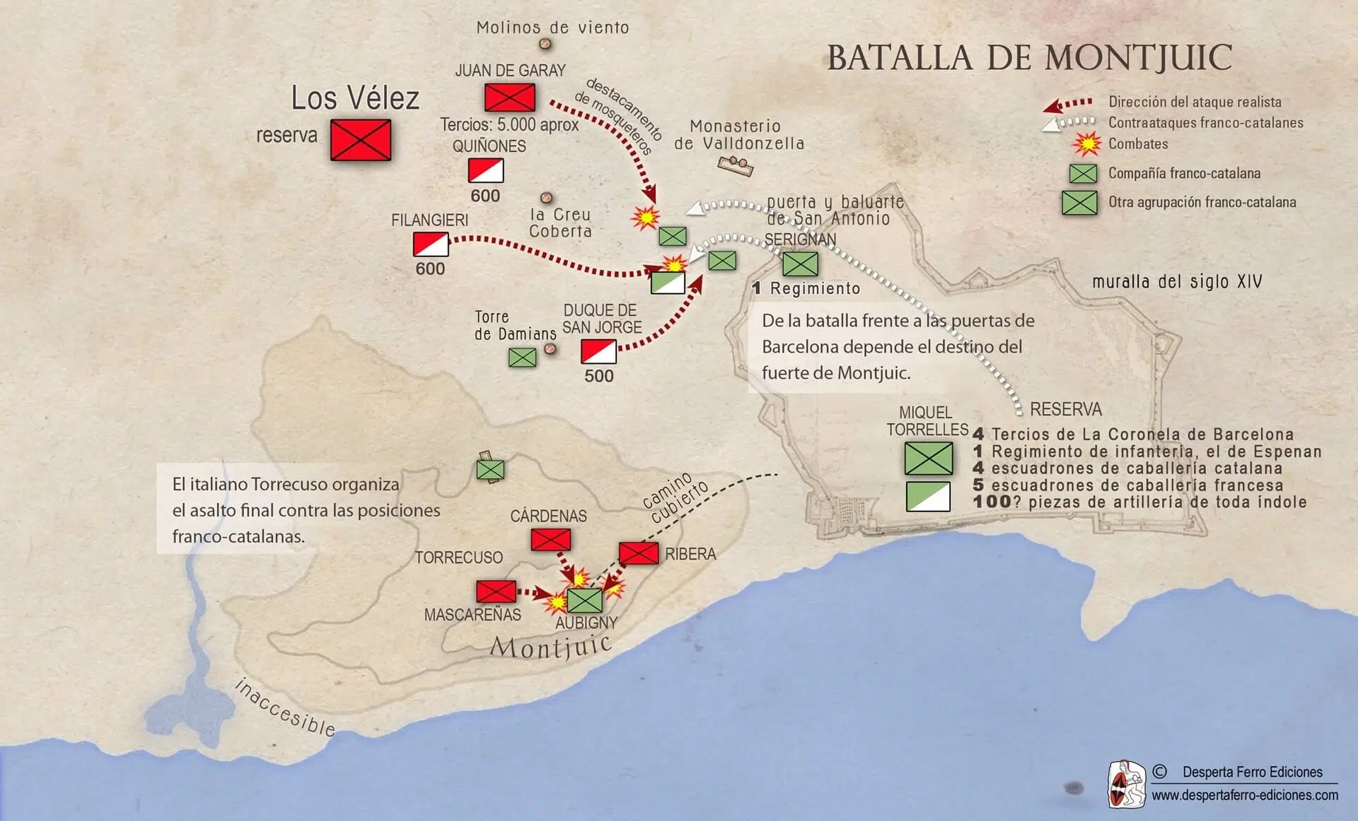 La batalla de Montjuic mapa