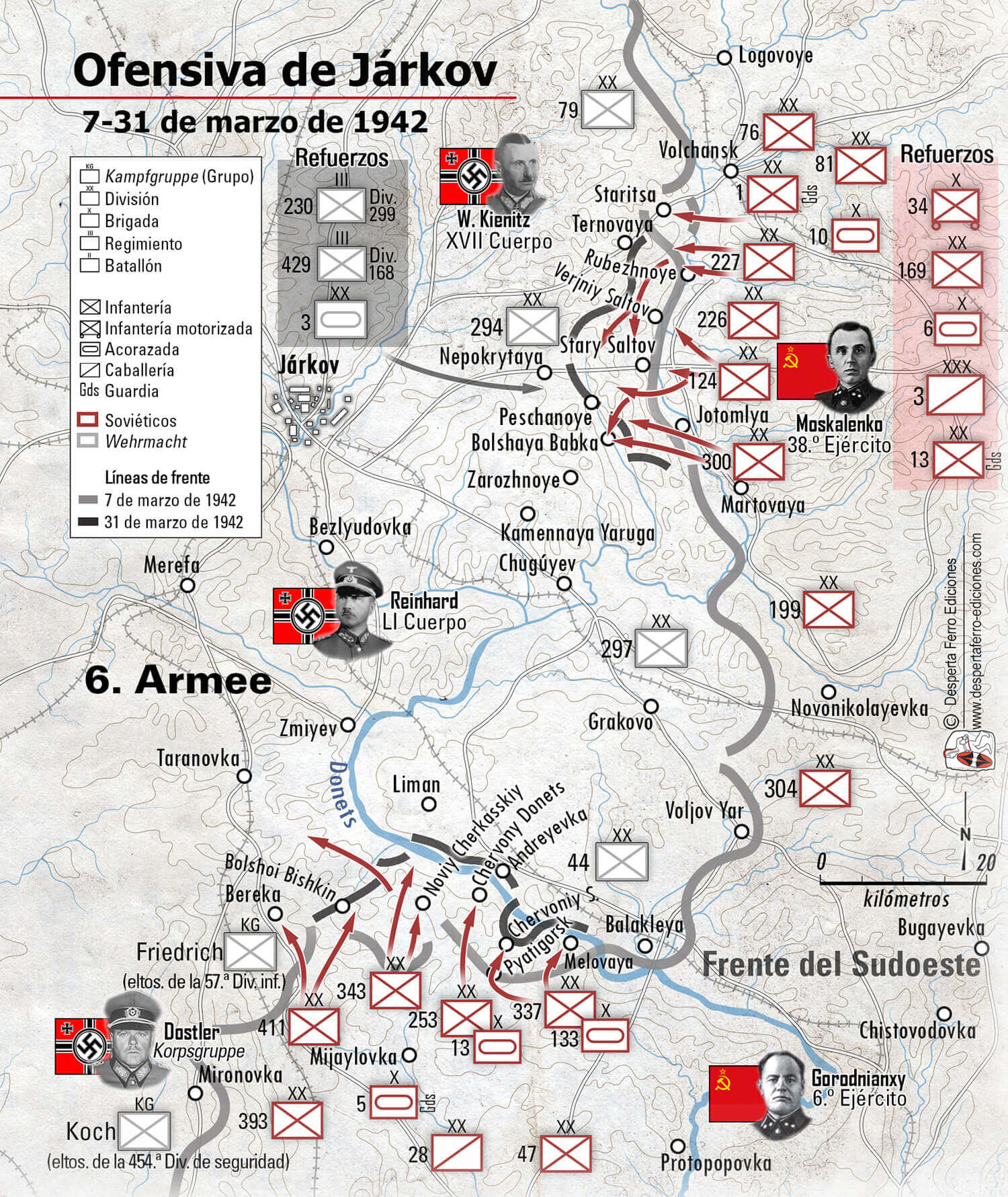 Mapa de la ofensiva de Járkov (7 al 31 de marzo de 1942)