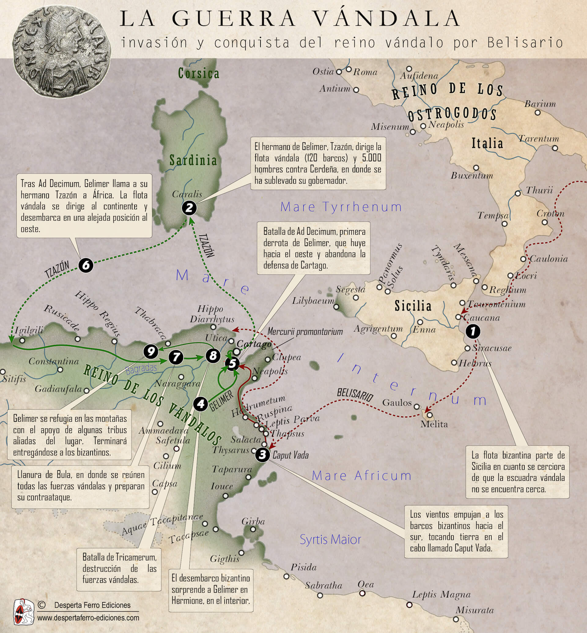 mapa conquista reino vándalo belisario Ad Decimum