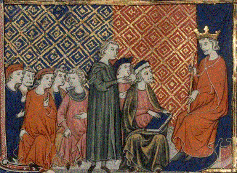 Miniatura de Jaime II de Aragón (derecha) entre 1315 y 1325