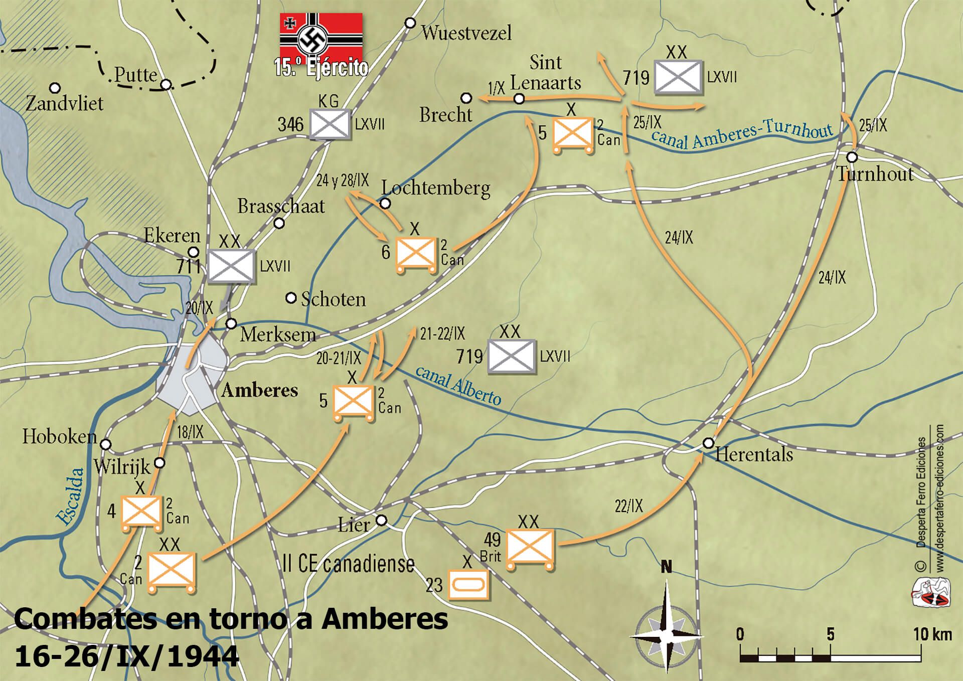 Mapa Amberes batalla desembocadura Escalda liberación de Holanda