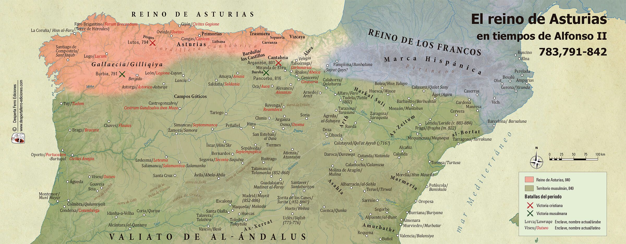 Mapa del reino de Asturias en tiempos de Alfonso II