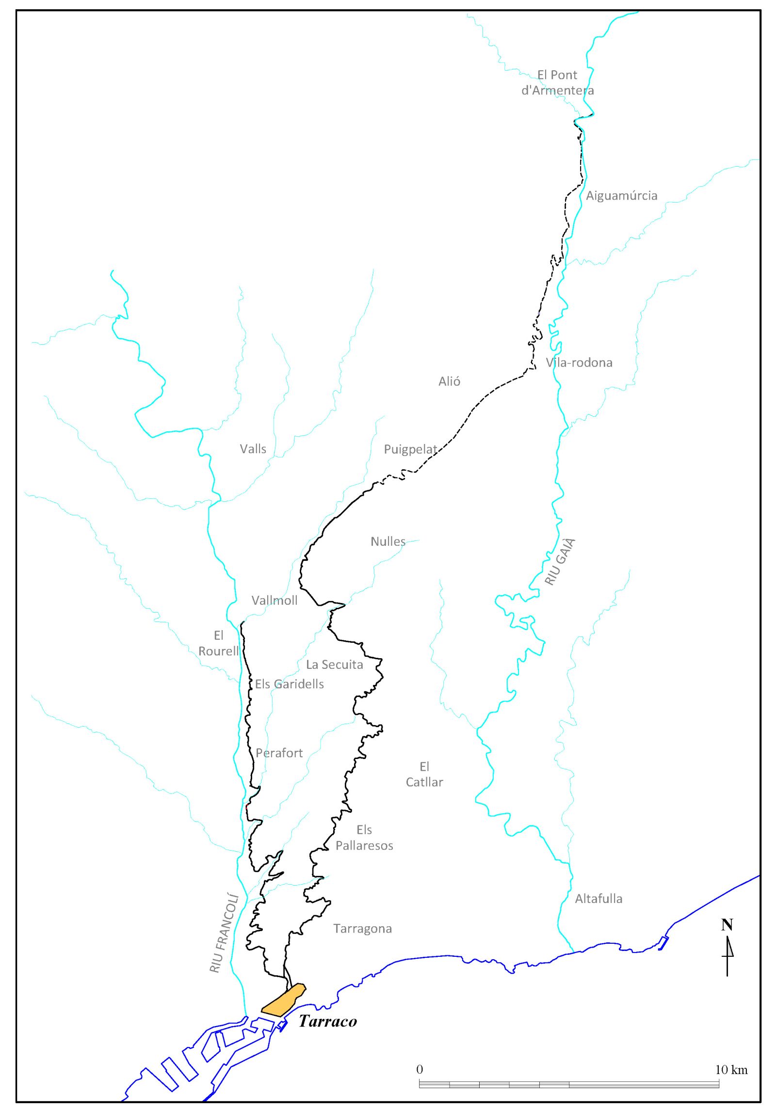 Mapa del territorio de Tarraco acueductos