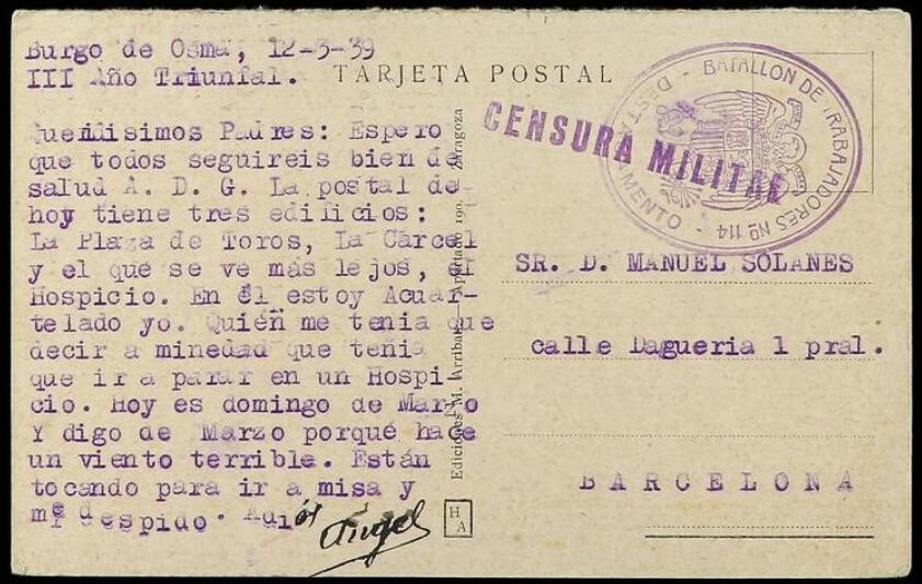 postal campos de concentración burgo de osma guerra civil